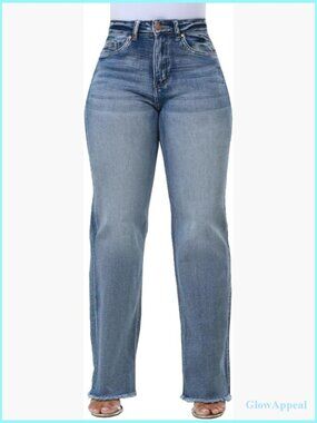 High Waisted Baggy Straight Leg Jeans Stretch Denim Pants